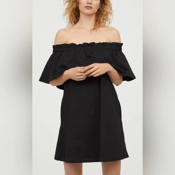 black frill off the shoulder dress Off-The-Shoulder Ruffle Maxi Dress – New York & Company